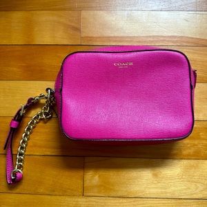 Coach Pink Wristlet with Gold Chain